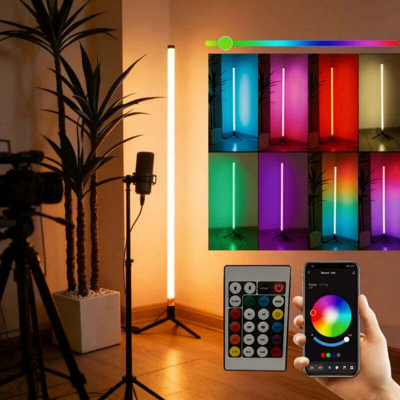 120CM LED RGB Floor Lamp Bar, Sound Pickup Ambient Light, Corner Wall Light for Bedroom, E-Sports Room Live Atmosphere Lamp TechVisio