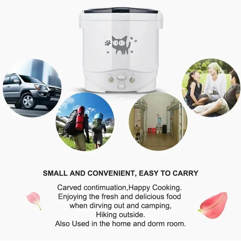 Electric Mini Rice Cooker Portable MultiCooker Household Rice Cookers 12V 24V 220V Pot Cooking Machine Pans For Car Truck Home TechVisio