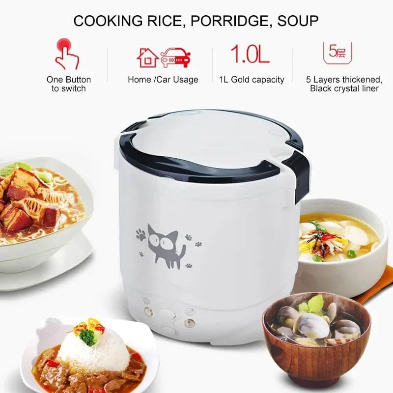 Electric Mini Rice Cooker Portable MultiCooker Household Rice Cookers 12V 24V 220V Pot Cooking Machine Pans For Car Truck Home TechVisio
