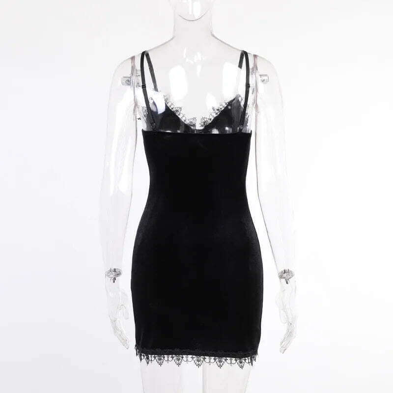 Dark Cross Black Mini Dress Vintage Sexy Spaghetti Strap High Waist Slit Dresses Goth Party Club Women Dress TechVisio