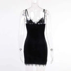Dark Cross Black Mini Dress Vintage Sexy Spaghetti Strap High Waist Slit Dresses Goth Party Club Women Dress TechVisio