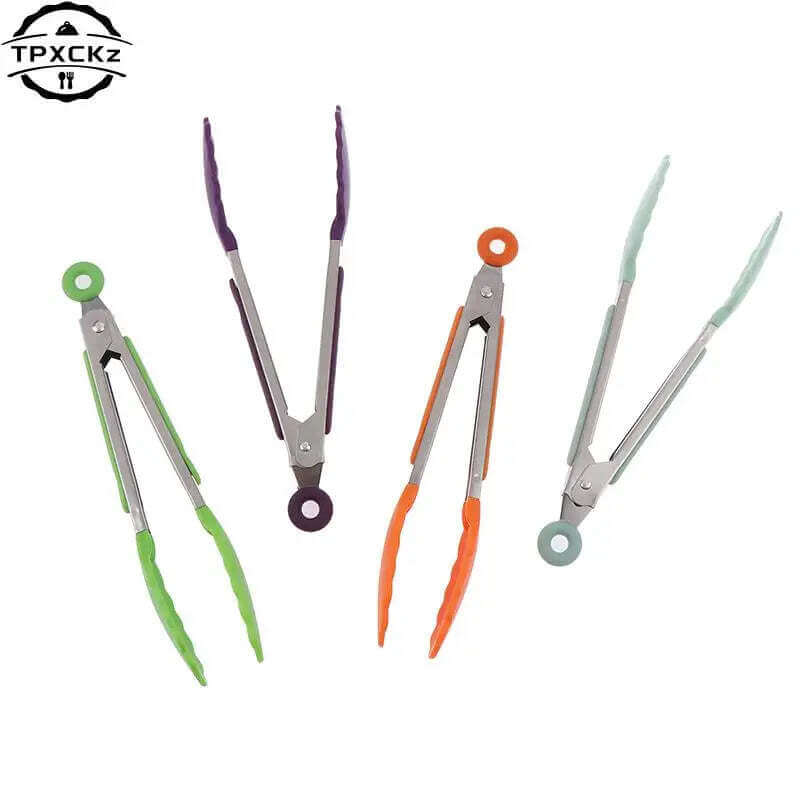 Silicone BBQ Grilling Tong Kitchen Cooking Salad Bread Serving Tong Non-Stick Barbecue Clip Clamp Stainless Steel Tools Gadgets TechVisio