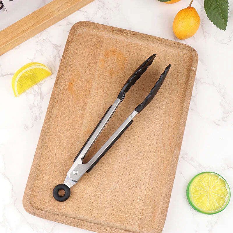Silicone BBQ Grilling Tong Kitchen Cooking Salad Bread Serving Tong Non-Stick Barbecue Clip Clamp Stainless Steel Tools Gadgets TechVisio