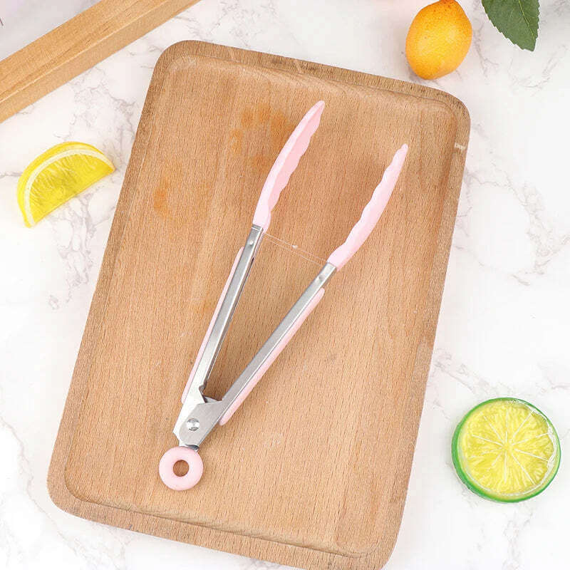 Silicone BBQ Grilling Tong Kitchen Cooking Salad Bread Serving Tong Non-Stick Barbecue Clip Clamp Stainless Steel Tools Gadgets TechVisio