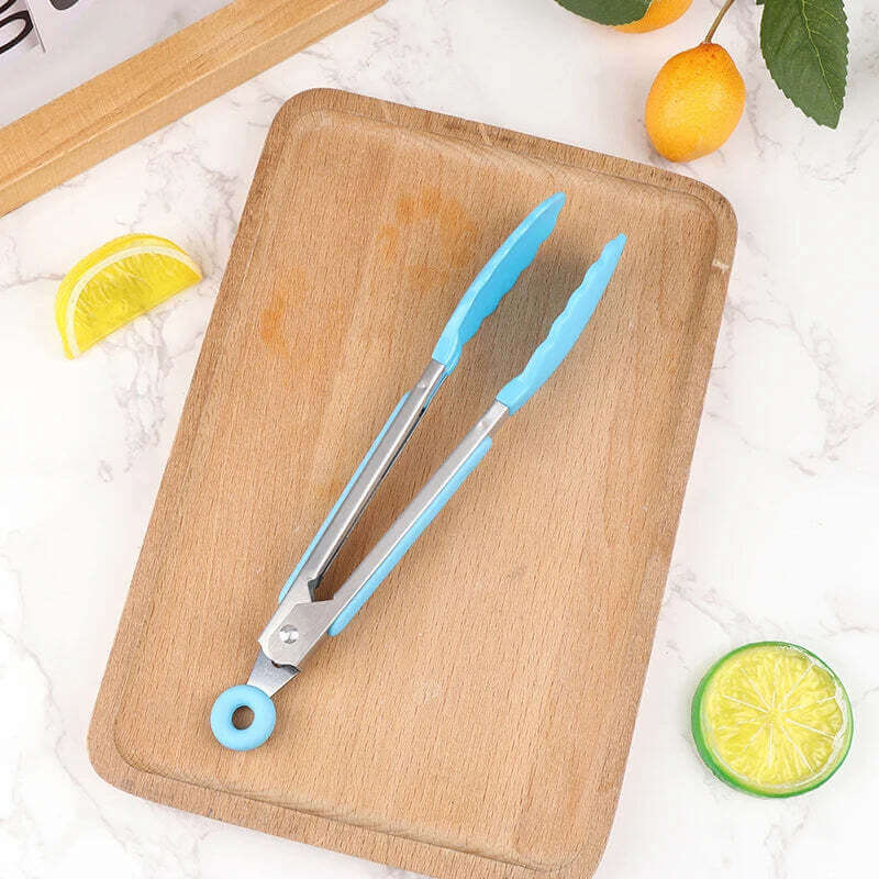 Silicone BBQ Grilling Tong Kitchen Cooking Salad Bread Serving Tong Non-Stick Barbecue Clip Clamp Stainless Steel Tools Gadgets TechVisio