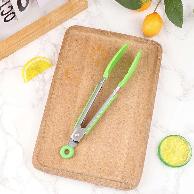 Silicone BBQ Grilling Tong Kitchen Cooking Salad Bread Serving Tong Non-Stick Barbecue Clip Clamp Stainless Steel Tools Gadgets TechVisio