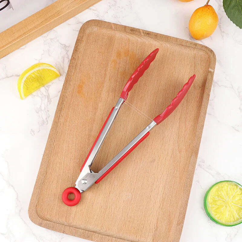 Silicone BBQ Grilling Tong Kitchen Cooking Salad Bread Serving Tong Non-Stick Barbecue Clip Clamp Stainless Steel Tools Gadgets TechVisio