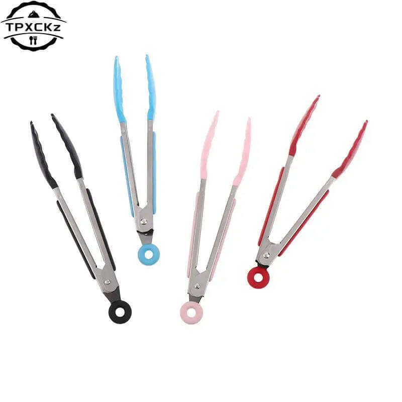 Silicone BBQ Grilling Tong Kitchen Cooking Salad Bread Serving Tong Non-Stick Barbecue Clip Clamp Stainless Steel Tools Gadgets TechVisio