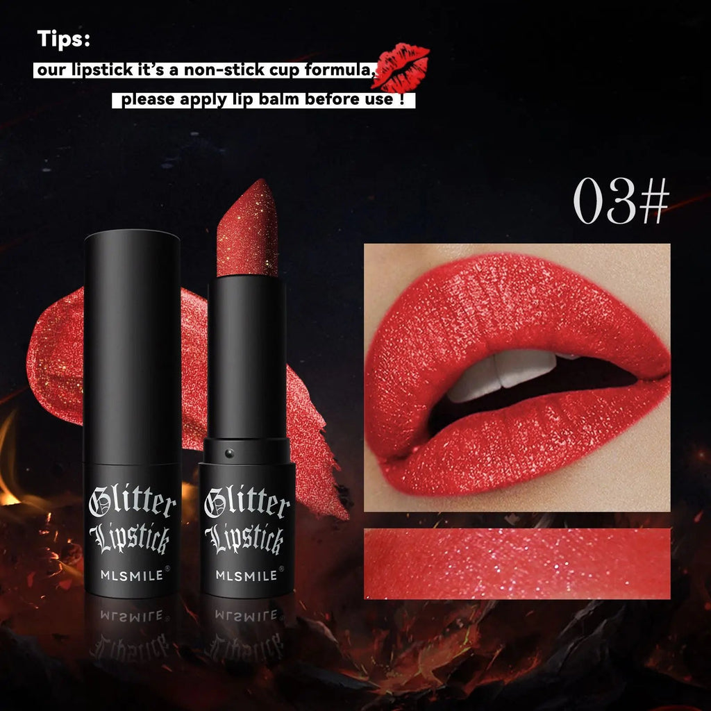 7Colors Glitter Lipstick Waterproof Long Lasting Diamond Pearlescent Metallic Lipstick Black Lipgloss Women Lips Makeup Cosmetic TechVisio