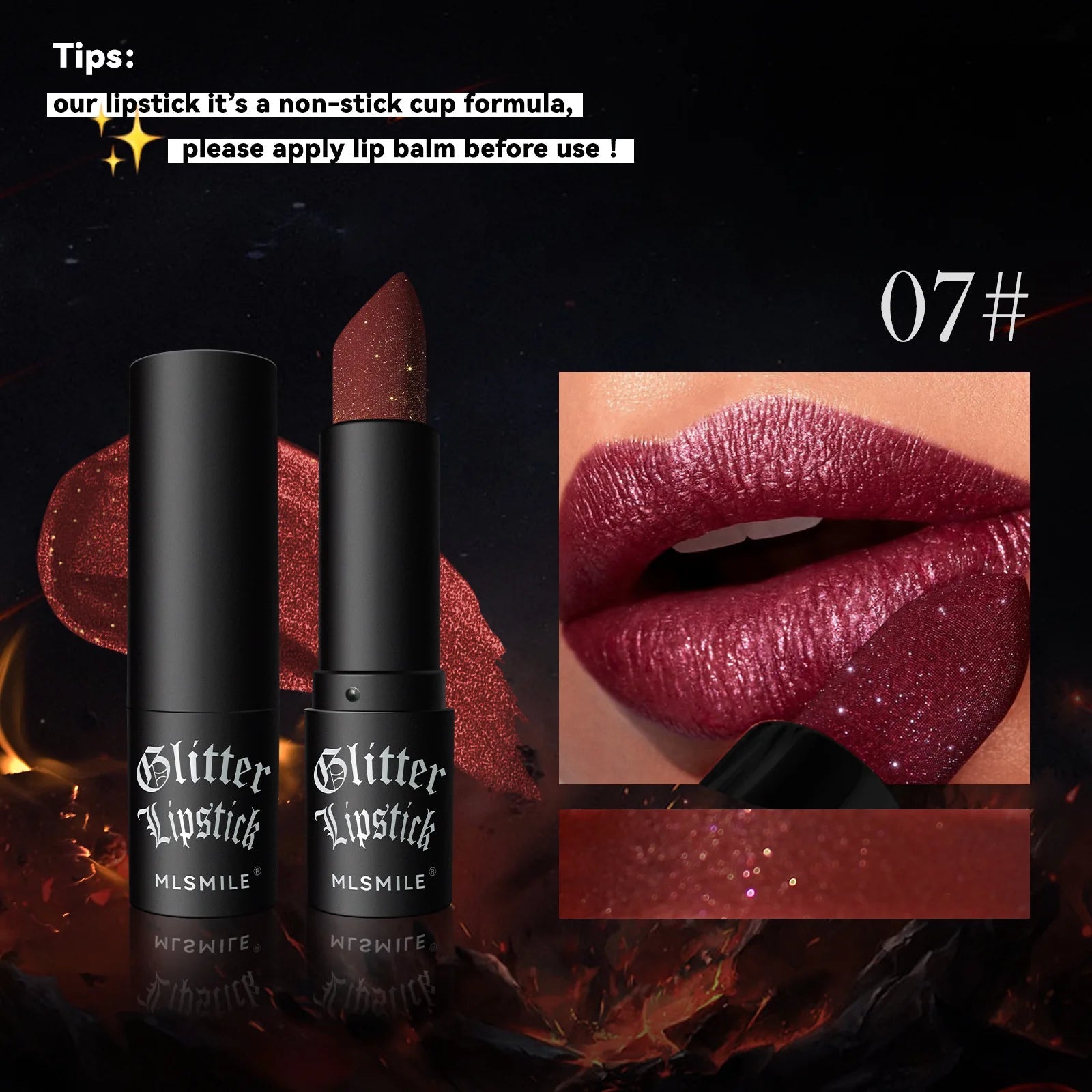 7Colors Glitter Lipstick Waterproof Long Lasting Diamond Pearlescent Metallic Lipstick Black Lipgloss Women Lips Makeup Cosmetic TechVisio