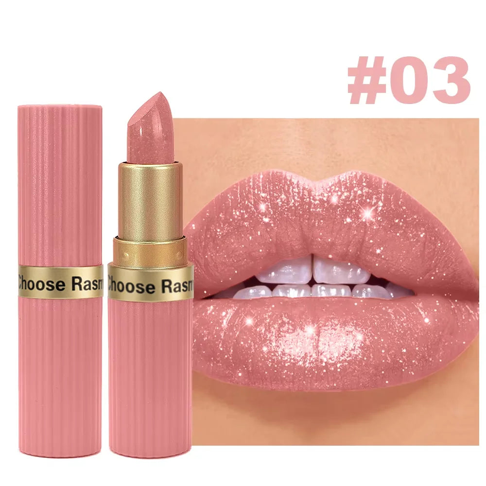 Pearlescent Pink Glitter Velvet Lipstick Metallic Waterproof Long Lasting Matte Shimmer Diamond Lipstick Women Makeup Cosmetic TechVisio