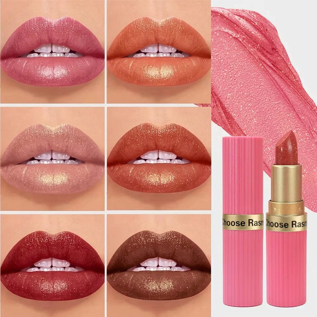 Pearlescent Pink Glitter Velvet Lipstick Metallic Waterproof Long Lasting Matte Shimmer Diamond Lipstick Women Makeup Cosmetic TechVisio