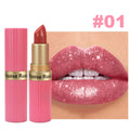 Pearlescent Pink Glitter Velvet Lipstick Metallic Waterproof Long Lasting Matte Shimmer Diamond Lipstick Women Makeup Cosmetic TechVisio