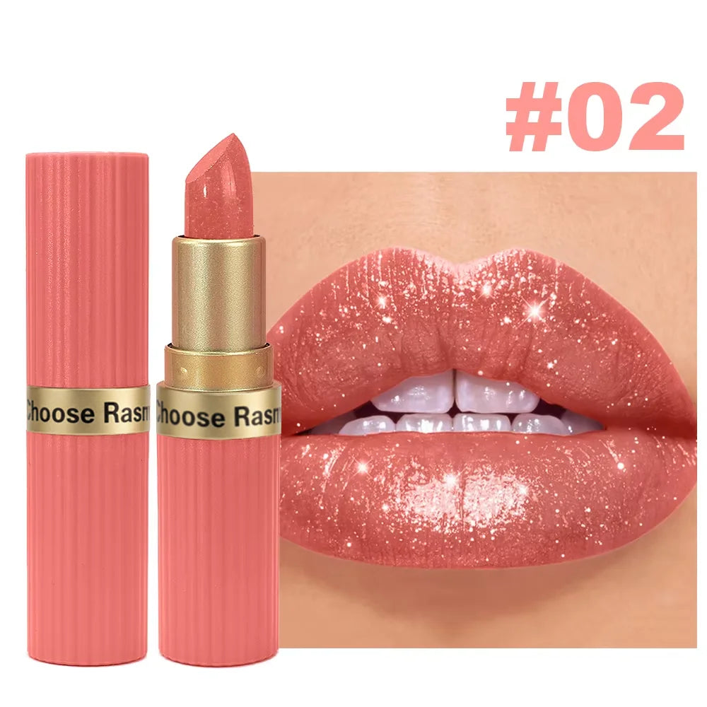 Pearlescent Pink Glitter Velvet Lipstick Metallic Waterproof Long Lasting Matte Shimmer Diamond Lipstick Women Makeup Cosmetic TechVisio