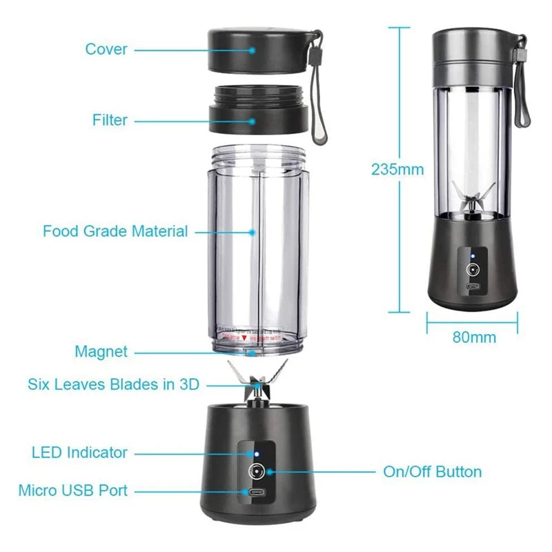 Portable Blender,Smoothie Blender,Mini Blender For Shakes And Smoothies,USB Rechargeable Home Travel Fruit Juicer Cup TechVisio