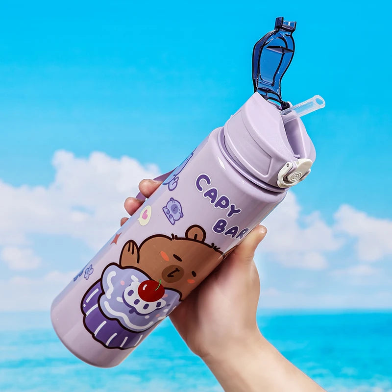 Gourde Capybara 750ml – Paille, Portable, Outdoor