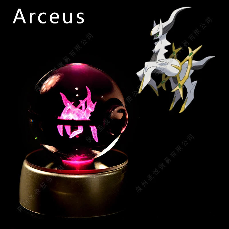 Boule de Cristal Pokémon 3D LED – 36 Personnages, Socle Lumineux, Cadeau