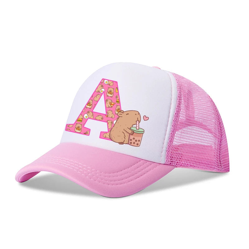 Capibara Baseball Cap Girls Women Anime Capybara Letter A-Z Sun Hat Kids Adult Summer Breathable Mesh Sunbonnet Outdoor Headgear TechVisio