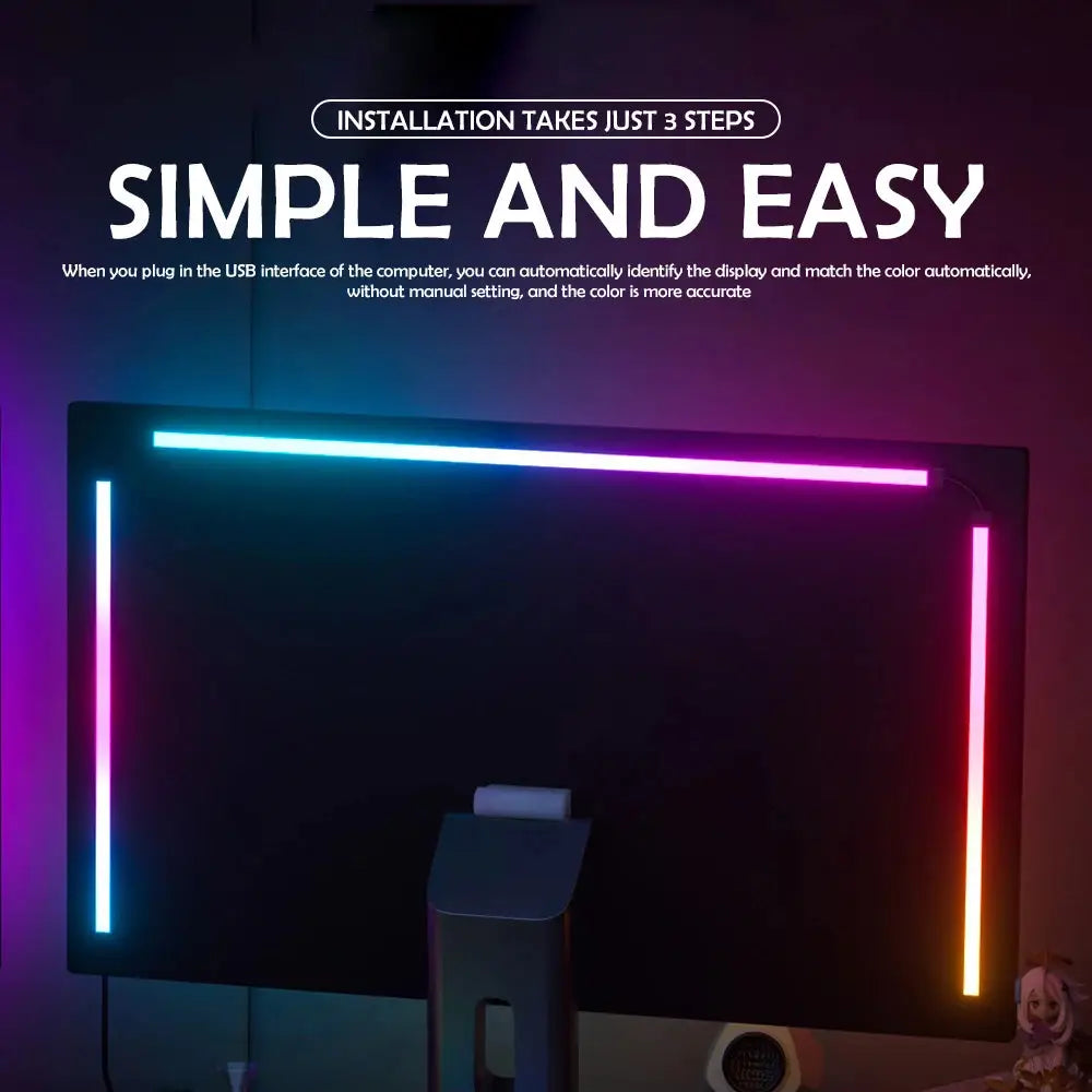 Bandeau LED RGB Gaming Sync – Moniteur 24"-34" | Sync Écran & Musique | App TechVisio