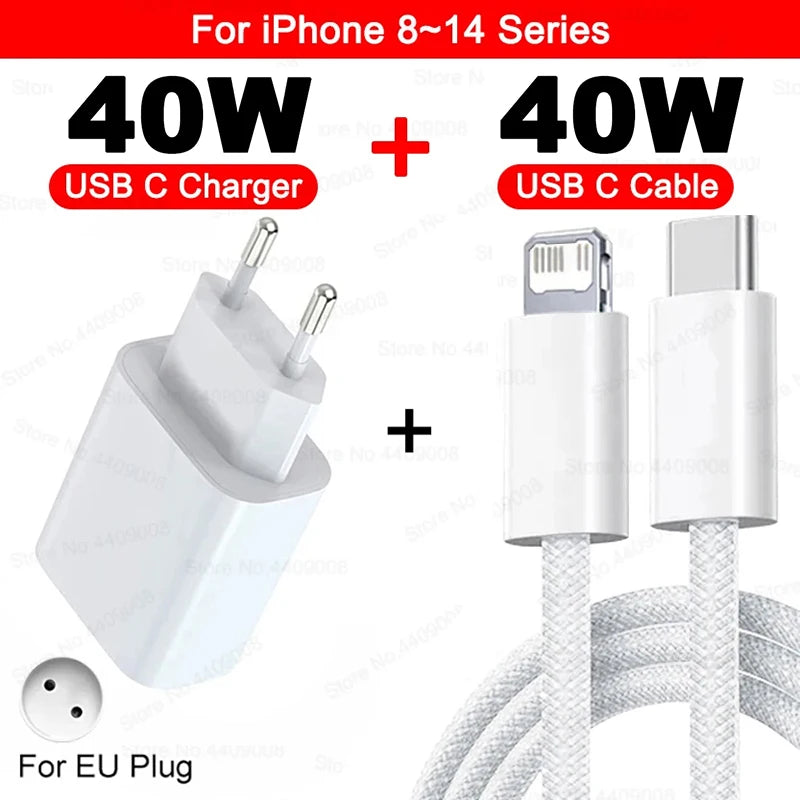 Chargeur iPhone 40W USB-C LUFFYBOY – Charge Rapide + Câble Inclus