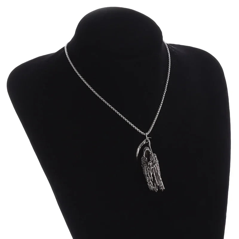 Hell Death Scythe Necklace Pendant Gothic Mysterious Devil Necklace Men\'s Personality Punk Retro Halloween Trend Jewelry TechVisio
