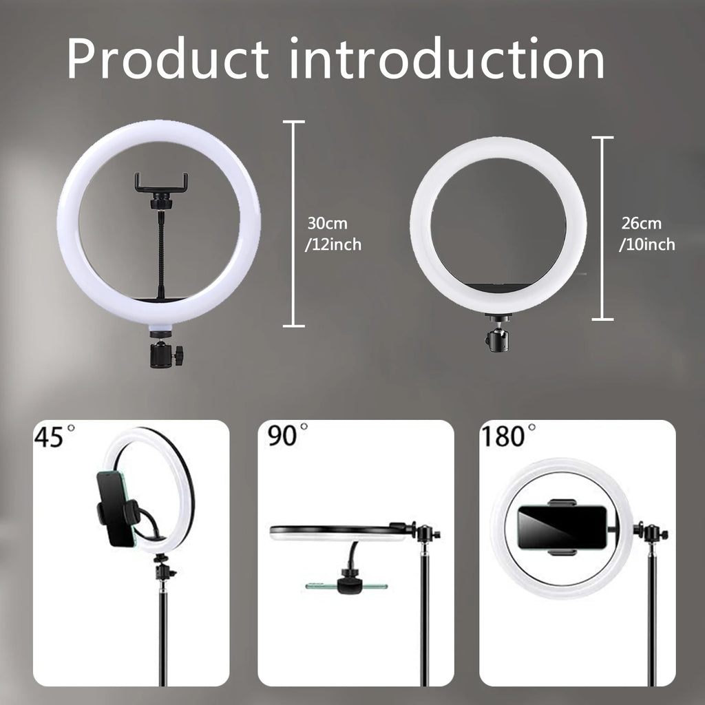 Kit Ring Light LED TechVisio – 10"/12" | Trépied 200cm | 3 Modes | USB