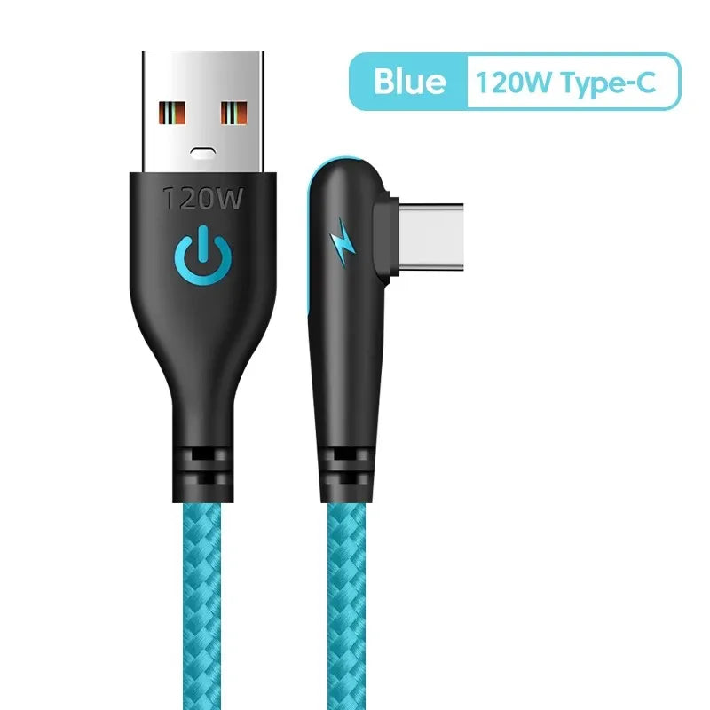 NBILI 90° Angled USB-C Cable – 120W | Braided Nylon | Gaming