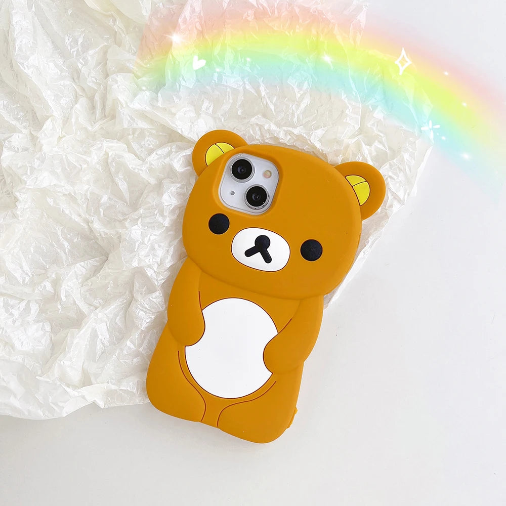 Cartoon Rilakkuma Bear Silicone Soft Cover Case For iPhone 17 16 15 14 13 12 11 Pro Max Plus Xs XR 6 7 8 Plus 5 5S 4 4S TechVisio