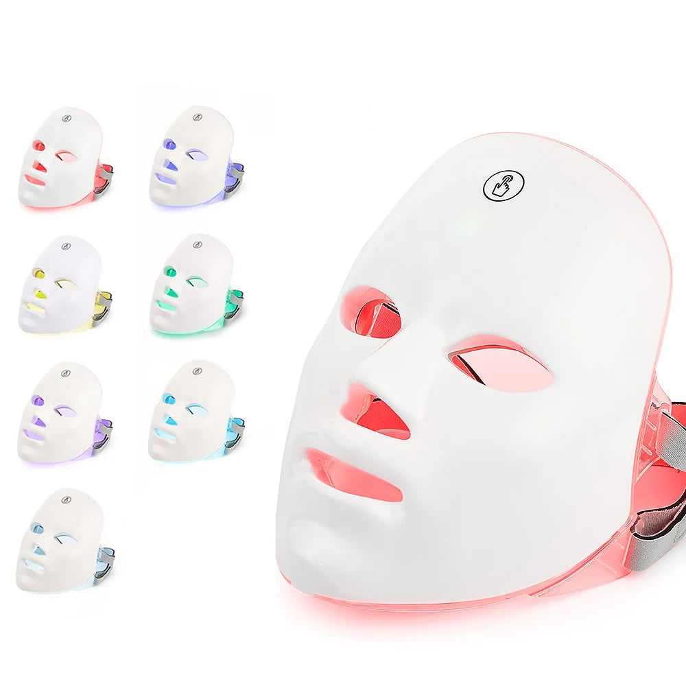 Rechargeable Facial LED Mask 7 Colors LED Photon Therapy Skin Rejuvenation Anti Acne Wrinkle Removal Beauty Mask Skin Brightenin TechVisio