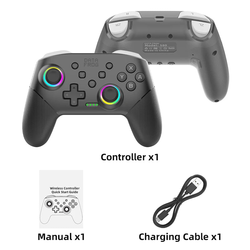 DATA FROG Switch Pro Controller – RGB | Gyroskop | Turbo | 15 Std.