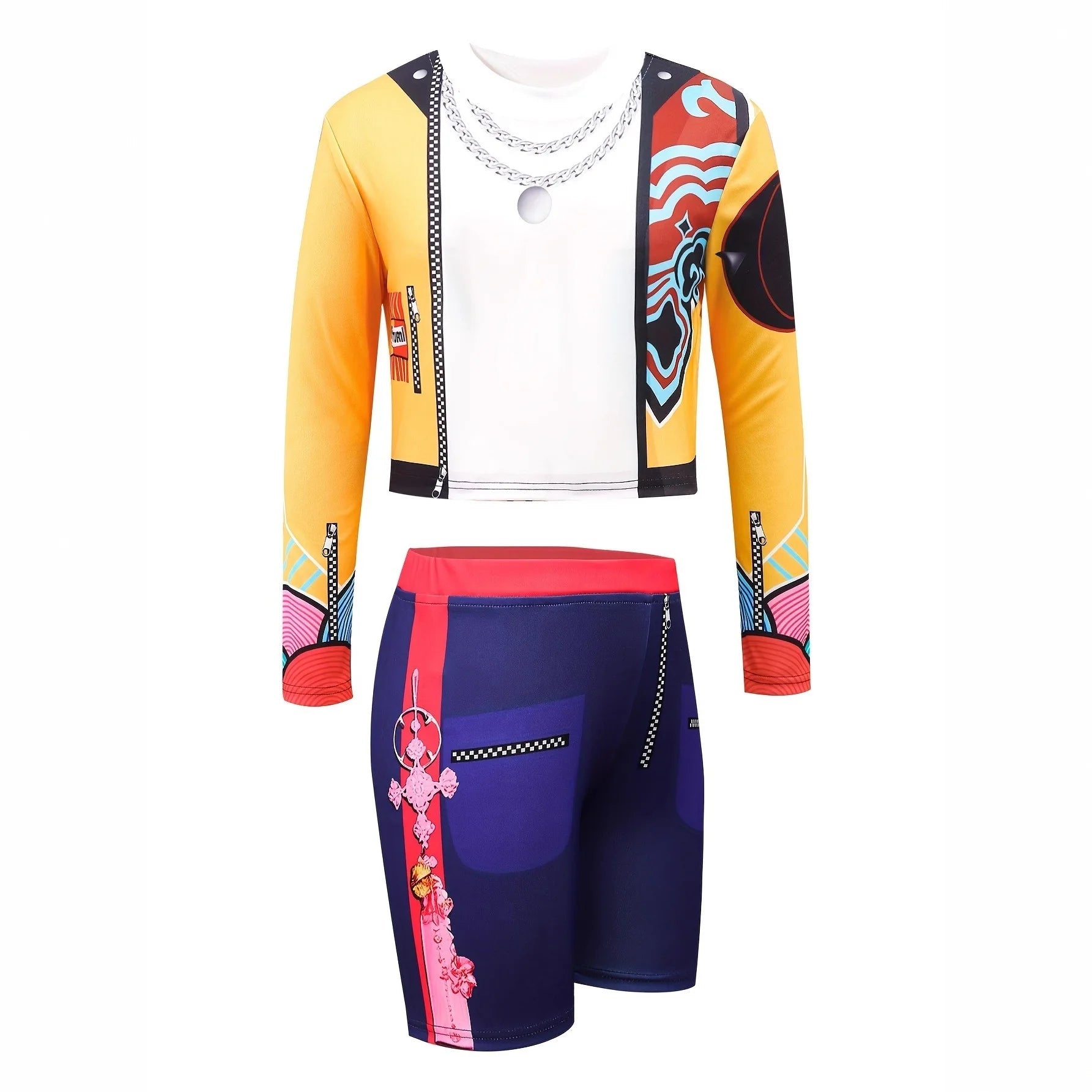 2026 Kids Girl Kpop Stage Performance Costume Hip Hop Outfit Cropped Jacket+Shorts 2PCS/Sets Streetwear Idol Concert Dance Party TechVisio