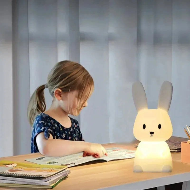 ggbingo Silicone Rabbit LED Night Light – Touch-Sensitive, 7 Colors, 1200mAh Battery, Kids' Room Decor