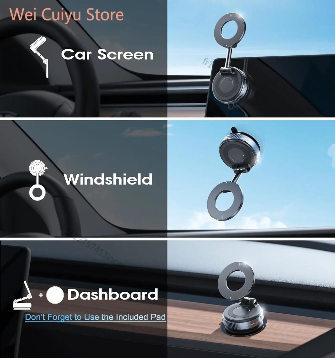 Support Téléphone Magnétique NUOYING – 360° | Ventouse | Voiture & Bureau