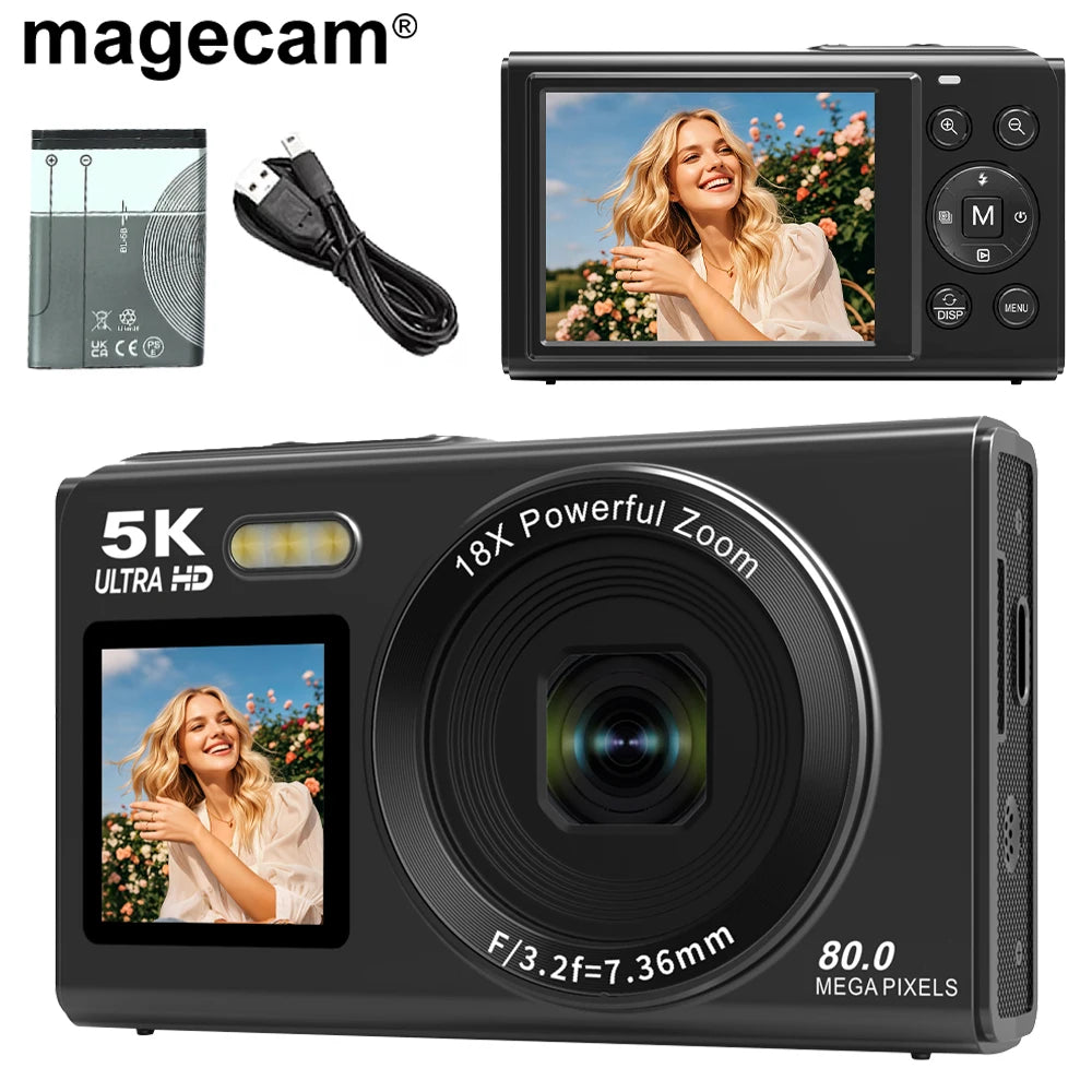 Magecam 5K-80MP Digitalkamera | Doppelbildschirm | 18-facher Zoom | WLAN