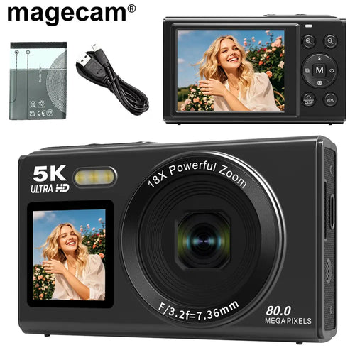 Magecam Appareil Photo 5K – 80MP | Double Écran | Zoom 18x | Wi-Fi TechVisio