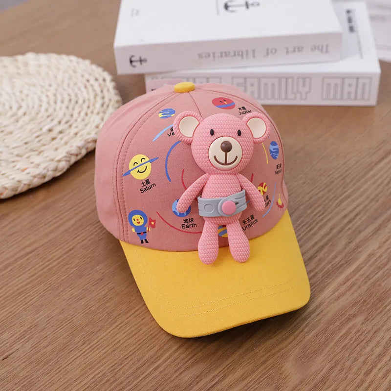 3D Bear Kids Baseball Hat Cartoon Doll Children Peaked Cap 1-5year Baby Duck Tongue Hat Cute Boys Girls Outdoor Sunscreen Visors TechVisio