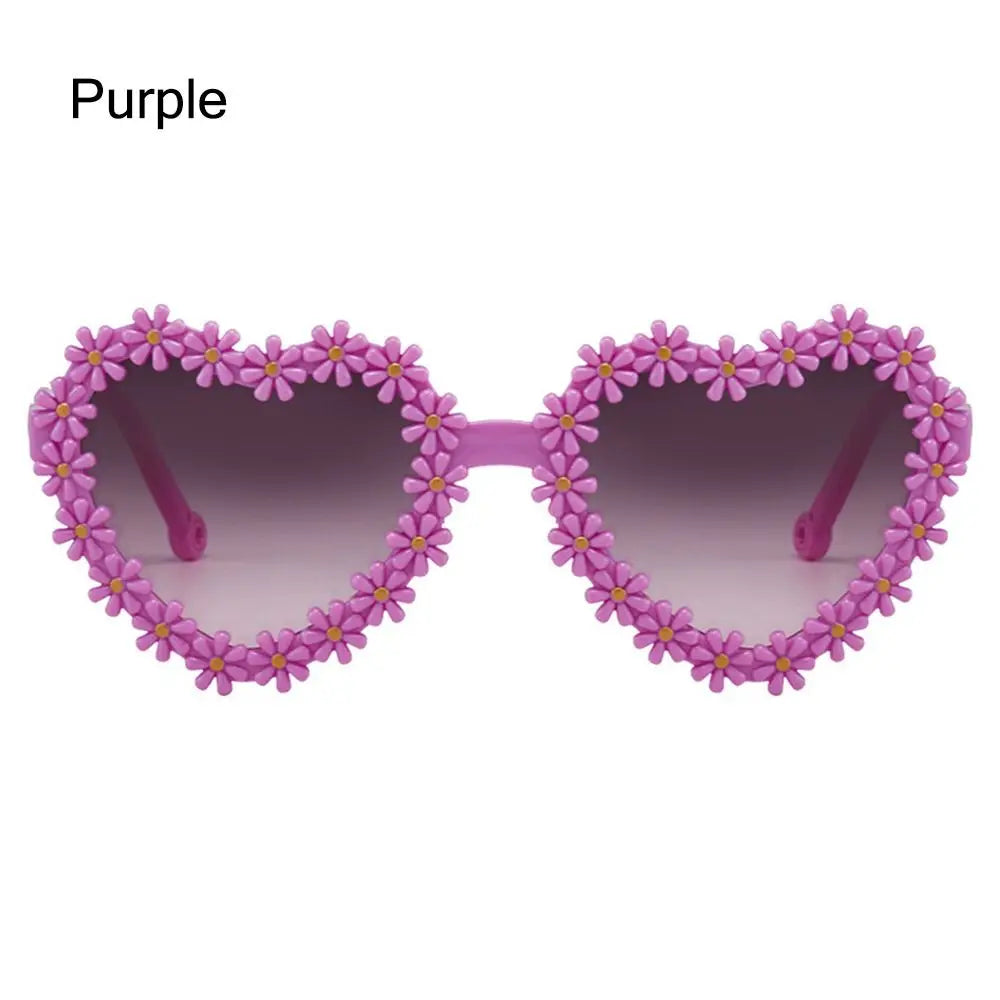 Cute Heart-Shaped Daisy Sunglasses for Kids Aged 3-18 Years Sun Protection Flower Sun Glasses Vintage Children Shades TechVisio