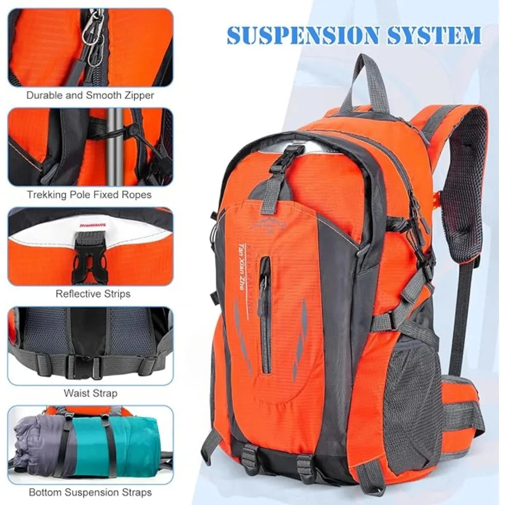40L Lightweight Hiking Backpack Breathable Water Resistant Daypack For Men Women Sturdy Multi-Sport Rucksack For Camping Cycling Ski Climbing Trekking Great For Outdoor Activities And Daily Travel TechVisio