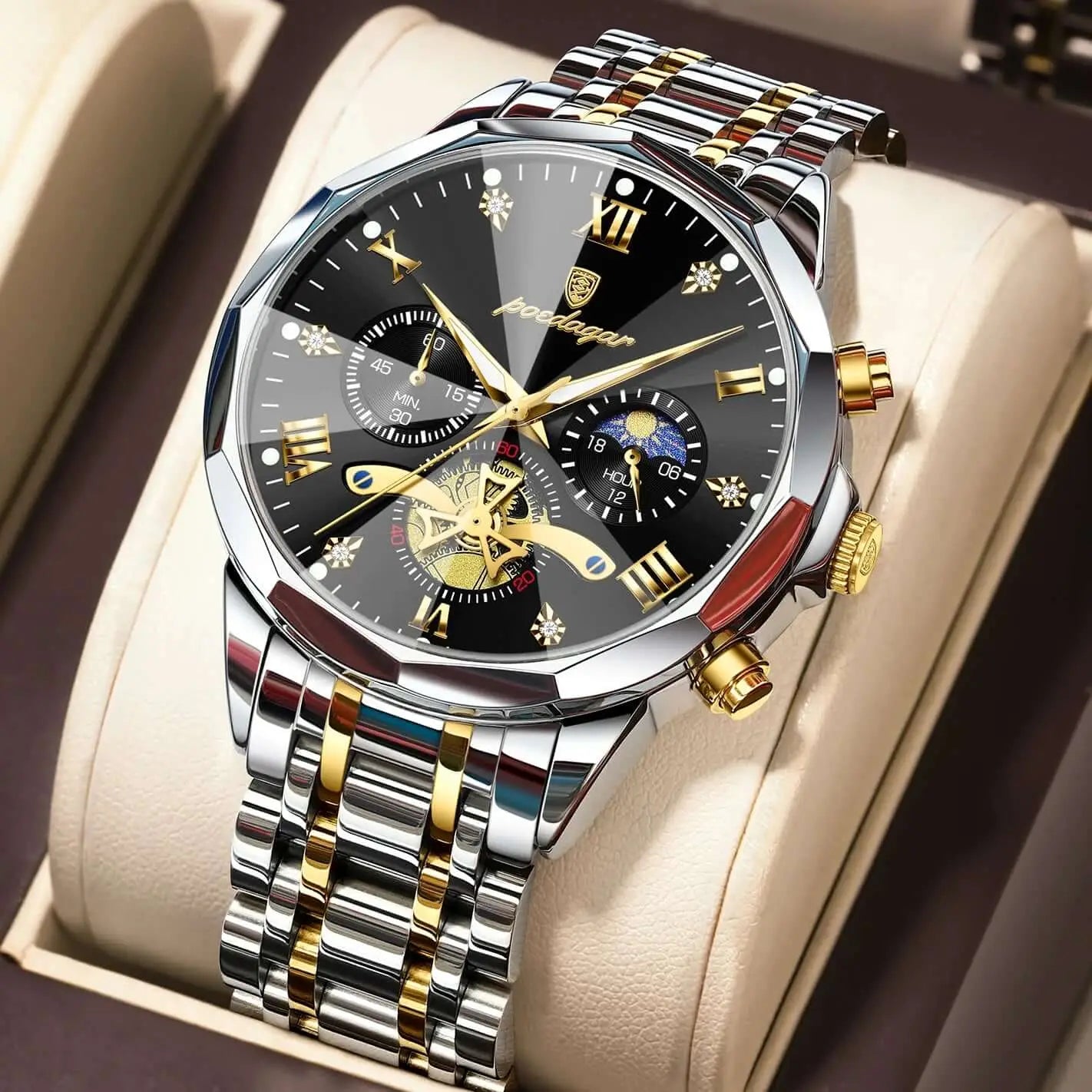 Montre Chronographe Homme – Acier Lumineux Étanche Sport POEDAGAR
