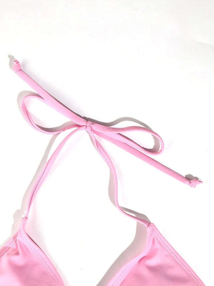 2 Pc Sexy Women Thong Solid Color Bikini Set Side Halter Tie Swimsuit Ladies Split Strap Adjustable Brazilian Swimwear Beachwear TechVisio