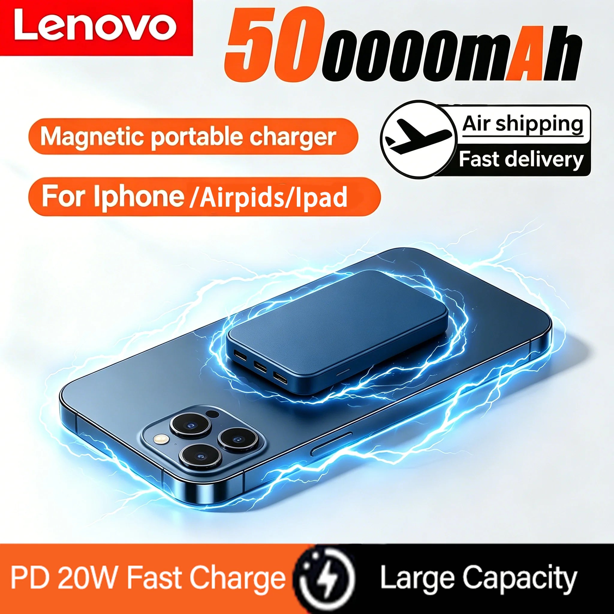 Lenovo Magnetic Wireless Power Bank 22.5W PD Fast Charger 500000mAh Magsafes Powerbank External Battery For iPhone Xiaomi TechVisio