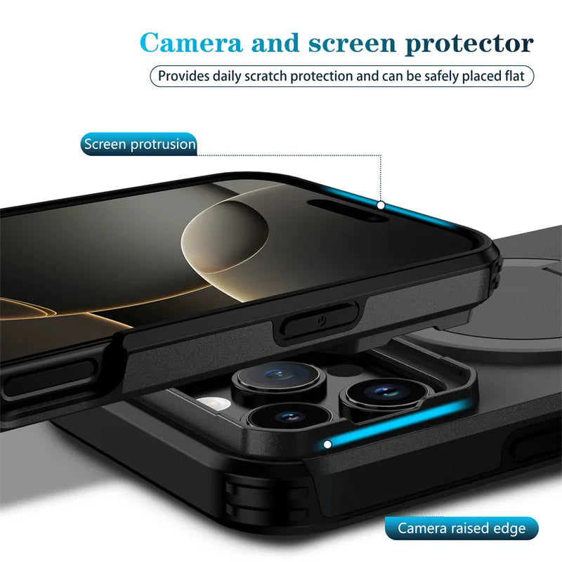 For Magsafe Magnetic Wireless Charging Case for IPhone 16 15 14 13 12 11 Pro Max Plus 16e Armor Stand Slide Lens Protector Cover TechVisio