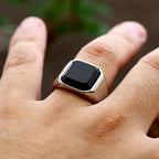 Bague Acier Inoxydable Zircon & Agate Noire NORTHMAN
