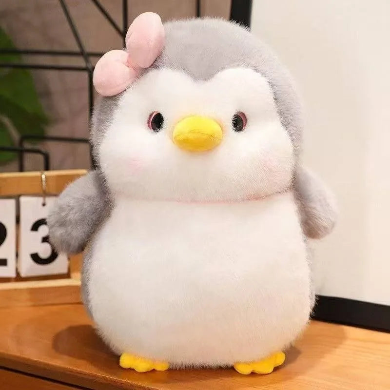 Peluche Pingouin Dodu Ultra-Doux – 25cm & 35cm, Blanc & Rouge