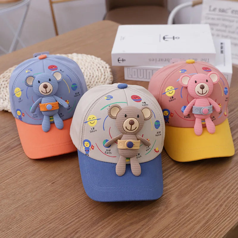 3D Bear Kids Baseball Hat Cartoon Doll Children Peaked Cap 1-5year Baby Duck Tongue Hat Cute Boys Girls Outdoor Sunscreen Visors TechVisio