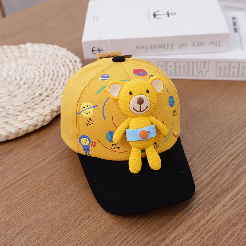 3D Bear Kids Baseball Hat Cartoon Doll Children Peaked Cap 1-5year Baby Duck Tongue Hat Cute Boys Girls Outdoor Sunscreen Visors TechVisio