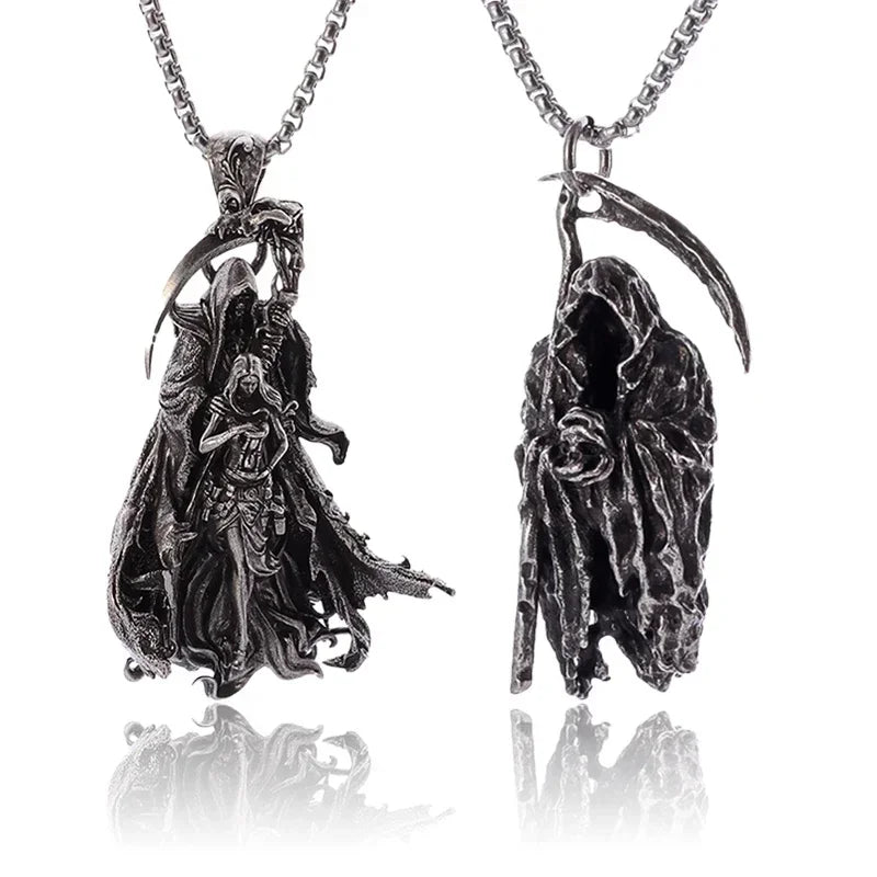 Hell Death Scythe Necklace Pendant Gothic Mysterious Devil Necklace Men\'s Personality Punk Retro Halloween Trend Jewelry TechVisio