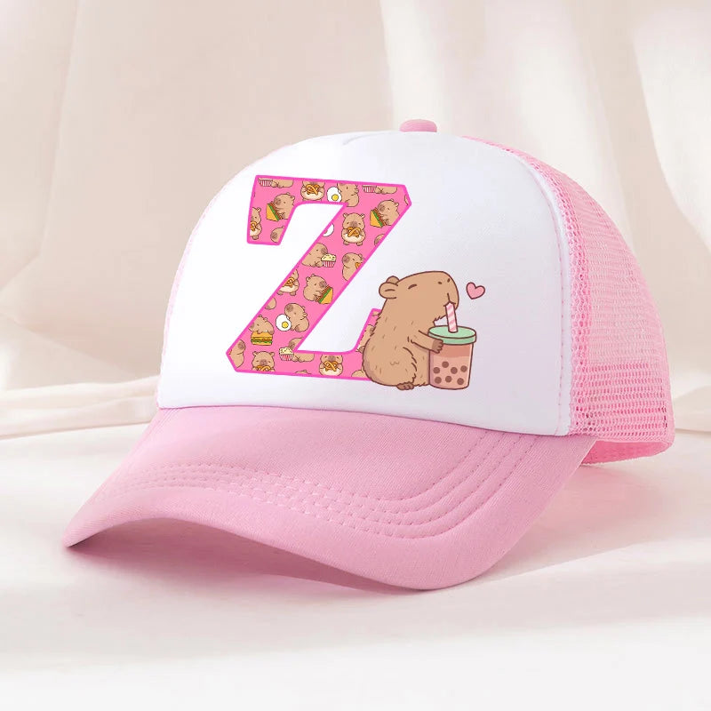Capibara Baseball Cap Girls Women Anime Capybara Letter A-Z Sun Hat Kids Adult Summer Breathable Mesh Sunbonnet Outdoor Headgear TechVisio