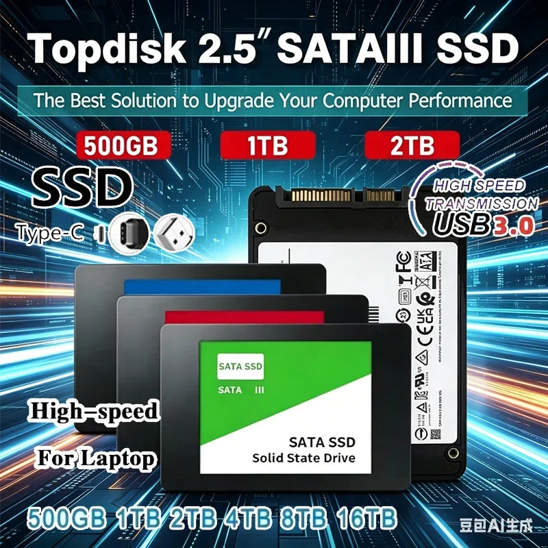 SSD Interne 2.5" SATA III – 500Go à 4To, Slim 7mm, PC/Laptop/PS4/PS5