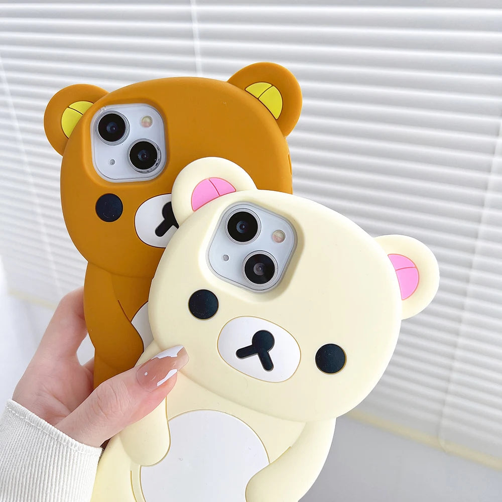 Cartoon Rilakkuma Bear Silicone Soft Cover Case For iPhone 17 16 15 14 13 12 11 Pro Max Plus Xs XR 6 7 8 Plus 5 5S 4 4S TechVisio